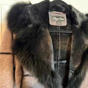 Elegant Black and Brown Fur Trimmed Coat Vintage
